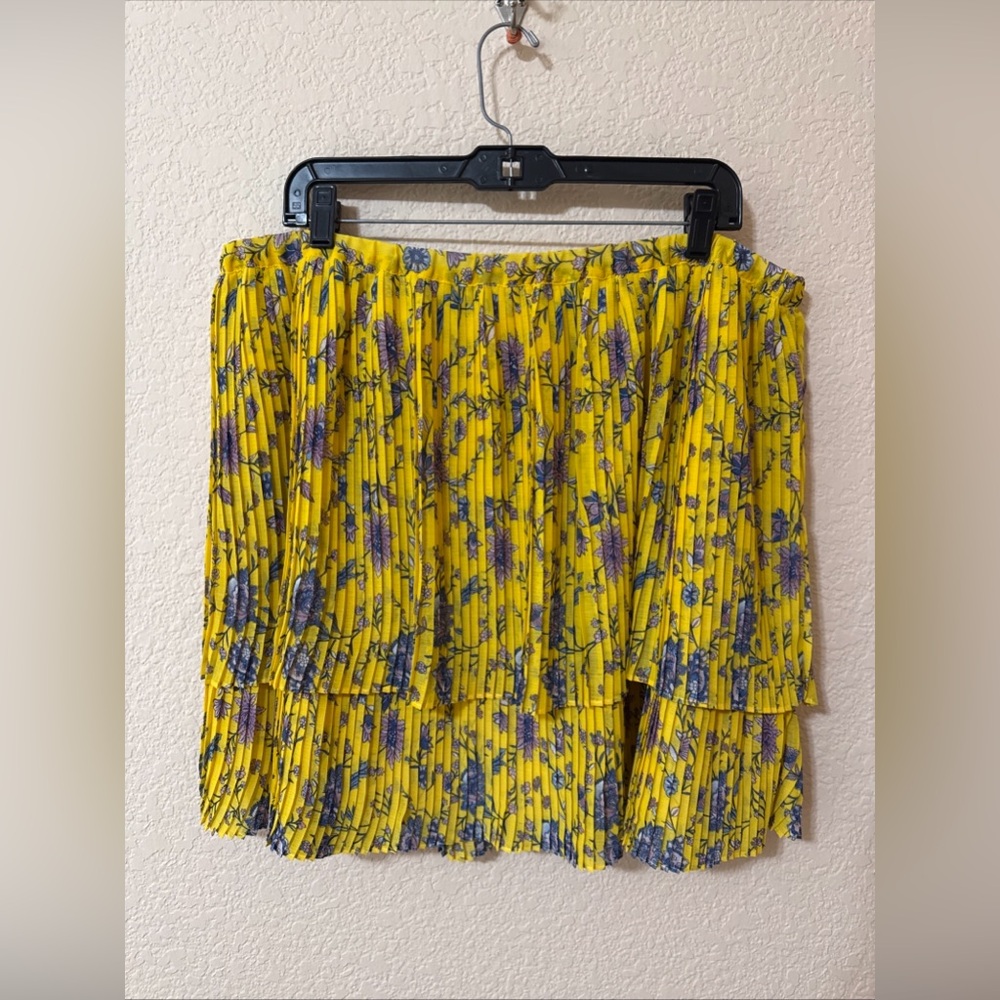 NWT Banana Republic Yellow Floral Pleated Layered Tiered Mini Skirt lined Sz XL